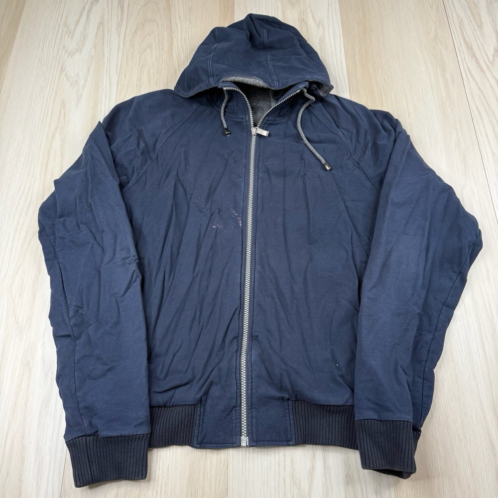 Zegna Sport Full Zip Knit Hoodie Jacket Cotton Mens Size L Large Luxury Blue